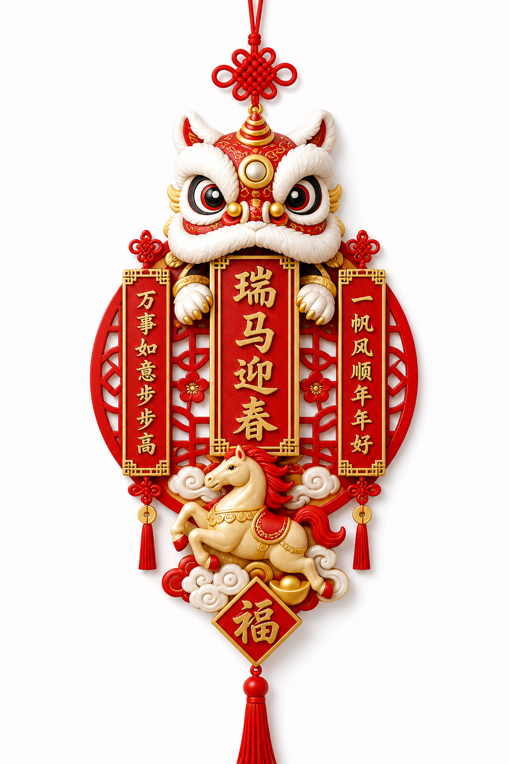 醒狮 春联 窗花 瑞马迎春 入户门 挂件 3D Printing Creative Design Inspiration