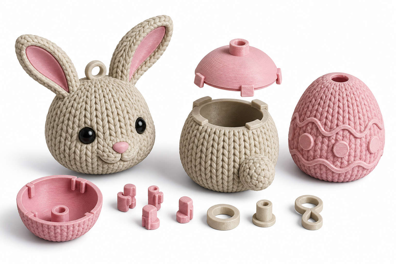Easter knitted Bunny 3D प्रिंटिंग रचनात्मक डिज़ाइन प्रेरणा