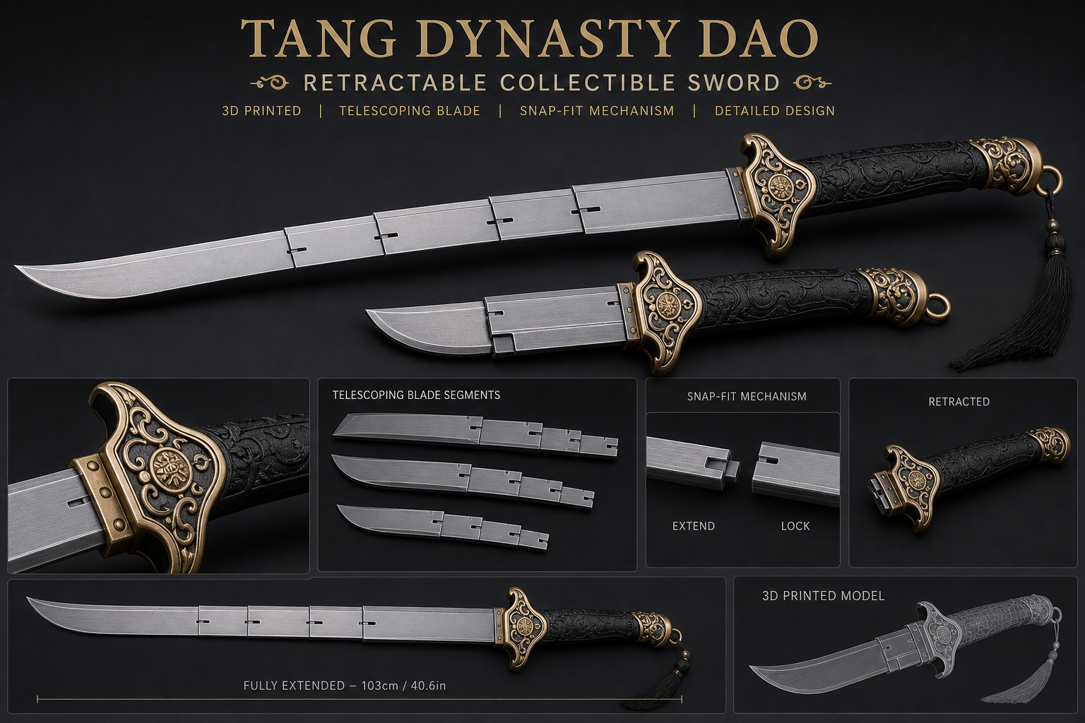 伸缩刀剑(唐横刀)03款式 Inspiração de design criativo impressão 3D