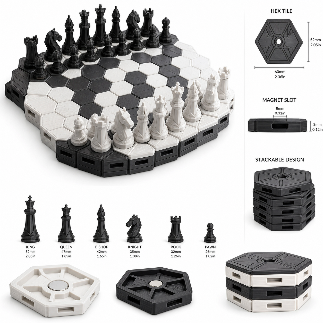 Chess Hexagon Pie se Вдохновение креативного дизайна 3D-печати