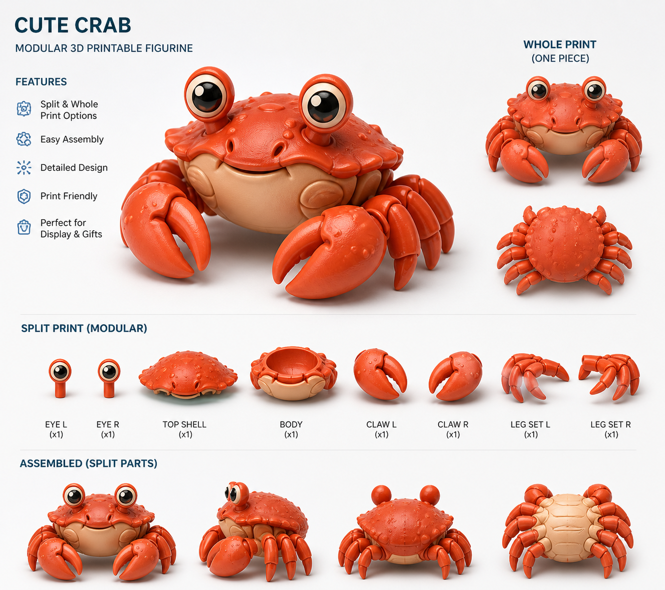 可爱螃蟹 Inspiração de design criativo impressão 3D