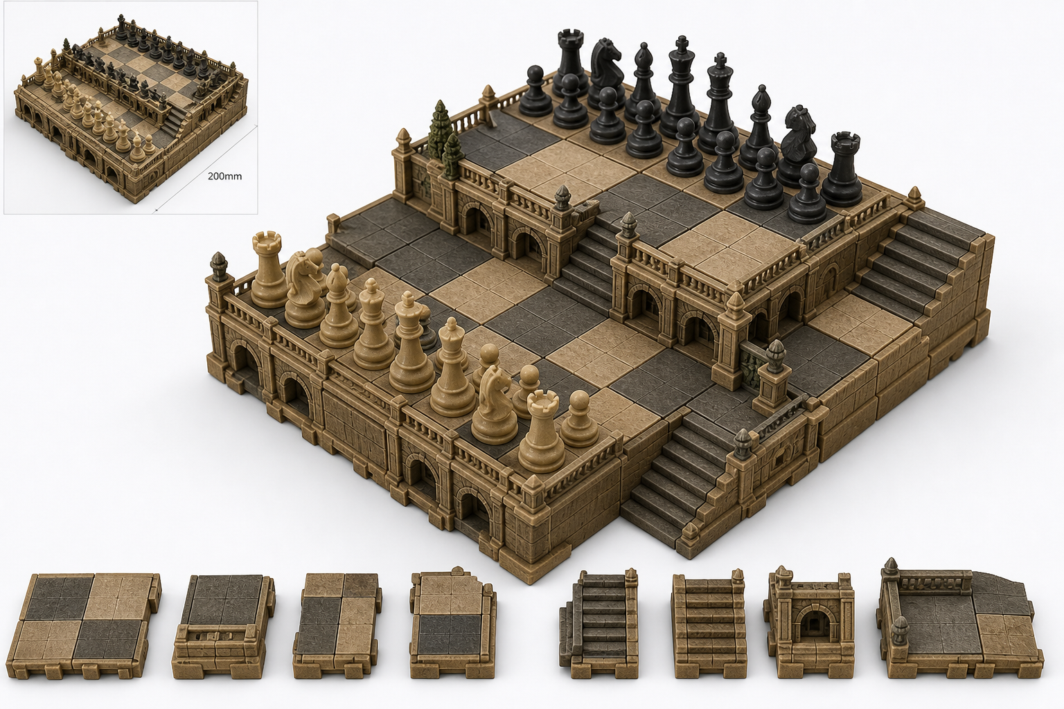 独特西洋棋盘-梯田式棋盘 (四分之一的模块化棋盘)3D打印创意设计灵感