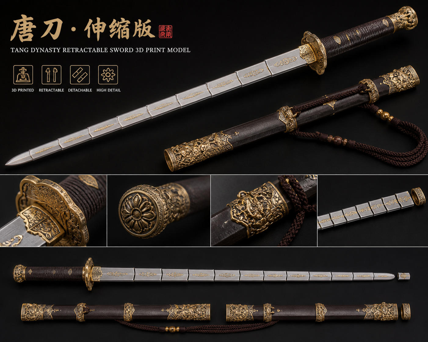 伸缩刀剑(唐横刀)01款式 Cảm hứng thiết kế sáng tạo in 3D
