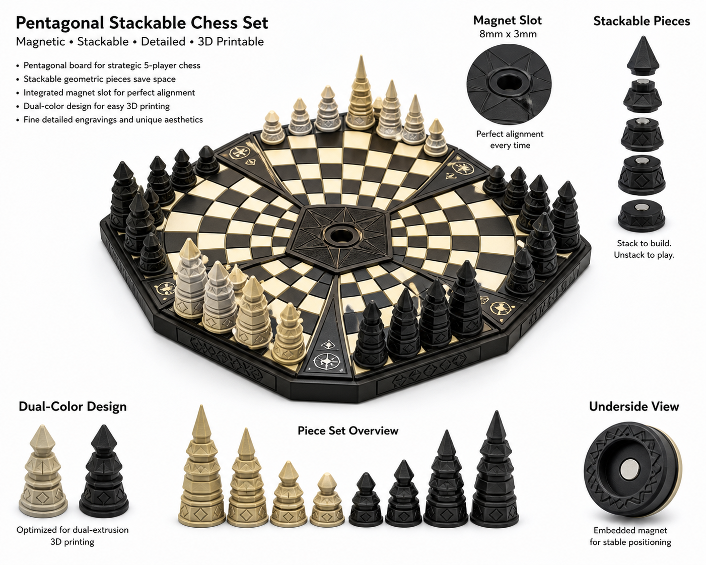 Chess Pentagon Pie s Вдохновение креативного дизайна 3D-печати