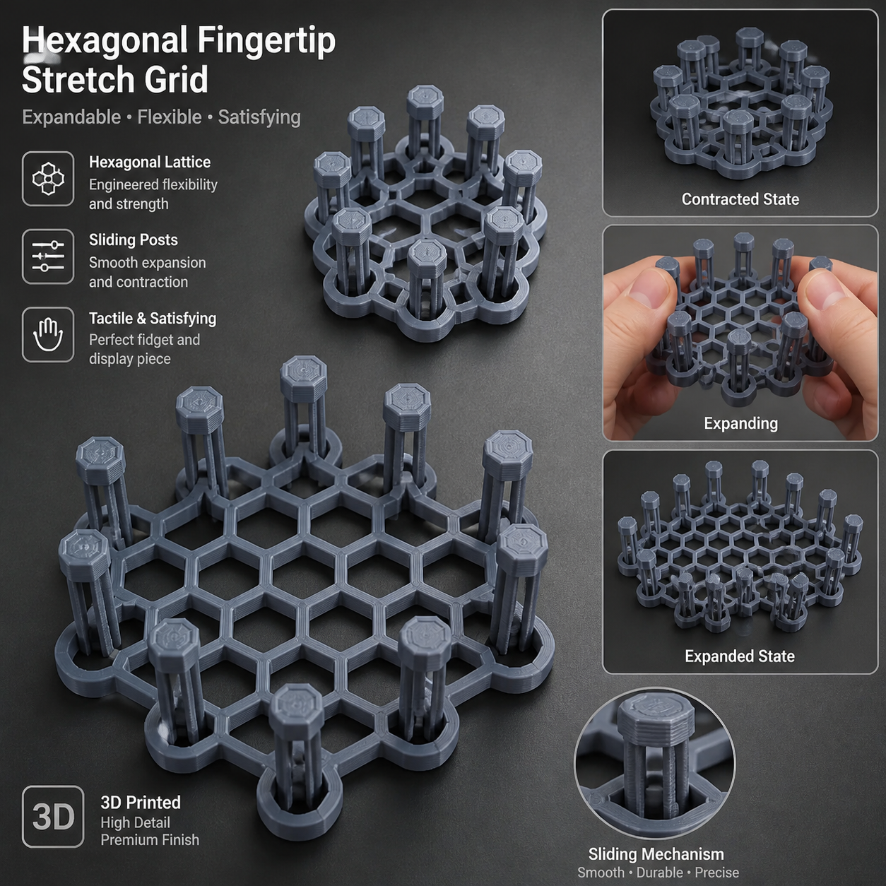 六角形指尖弹力网格玩具模型3D打印创意设计灵感