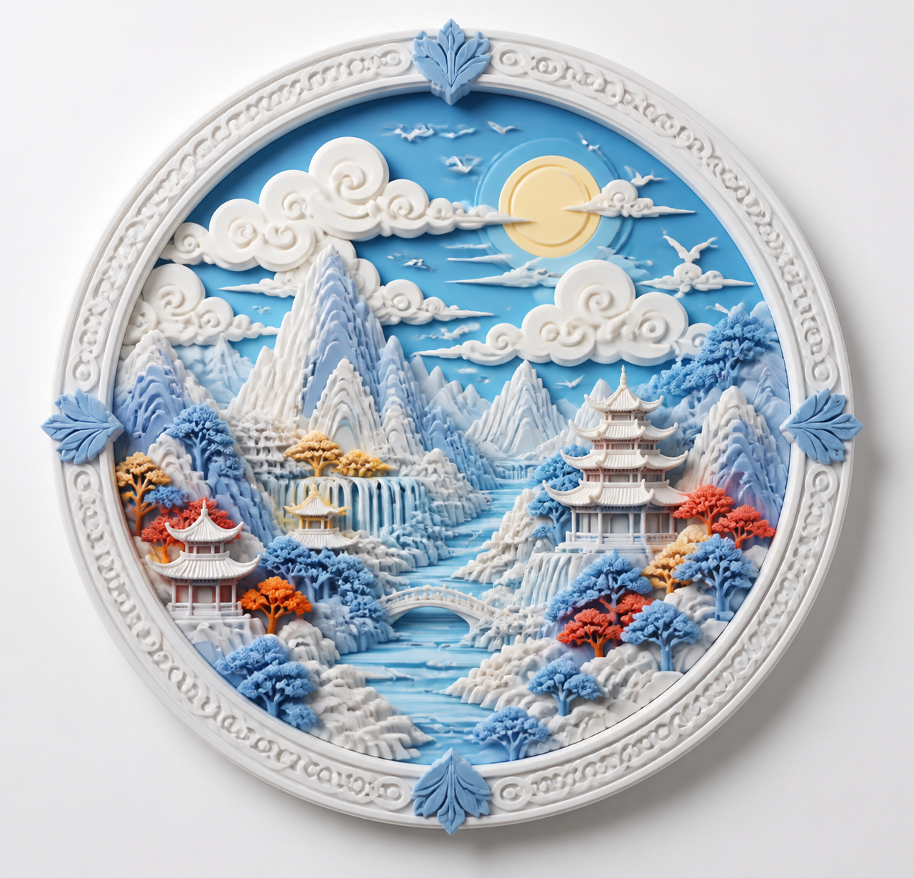 版画系列-蓝天白云 แรงบันดาลใจการออกแบบสร้างสรรค์พิมพ์ 3D