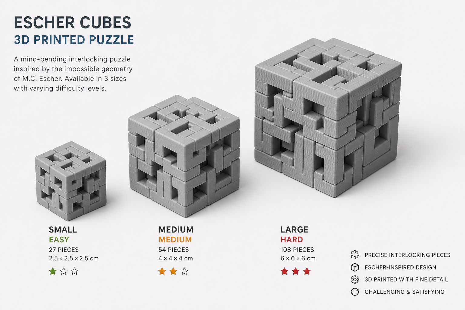 Puzzle - Escher Cube إلهام التصميم الإبداعي للطباعة ثلاثية الأبعاد