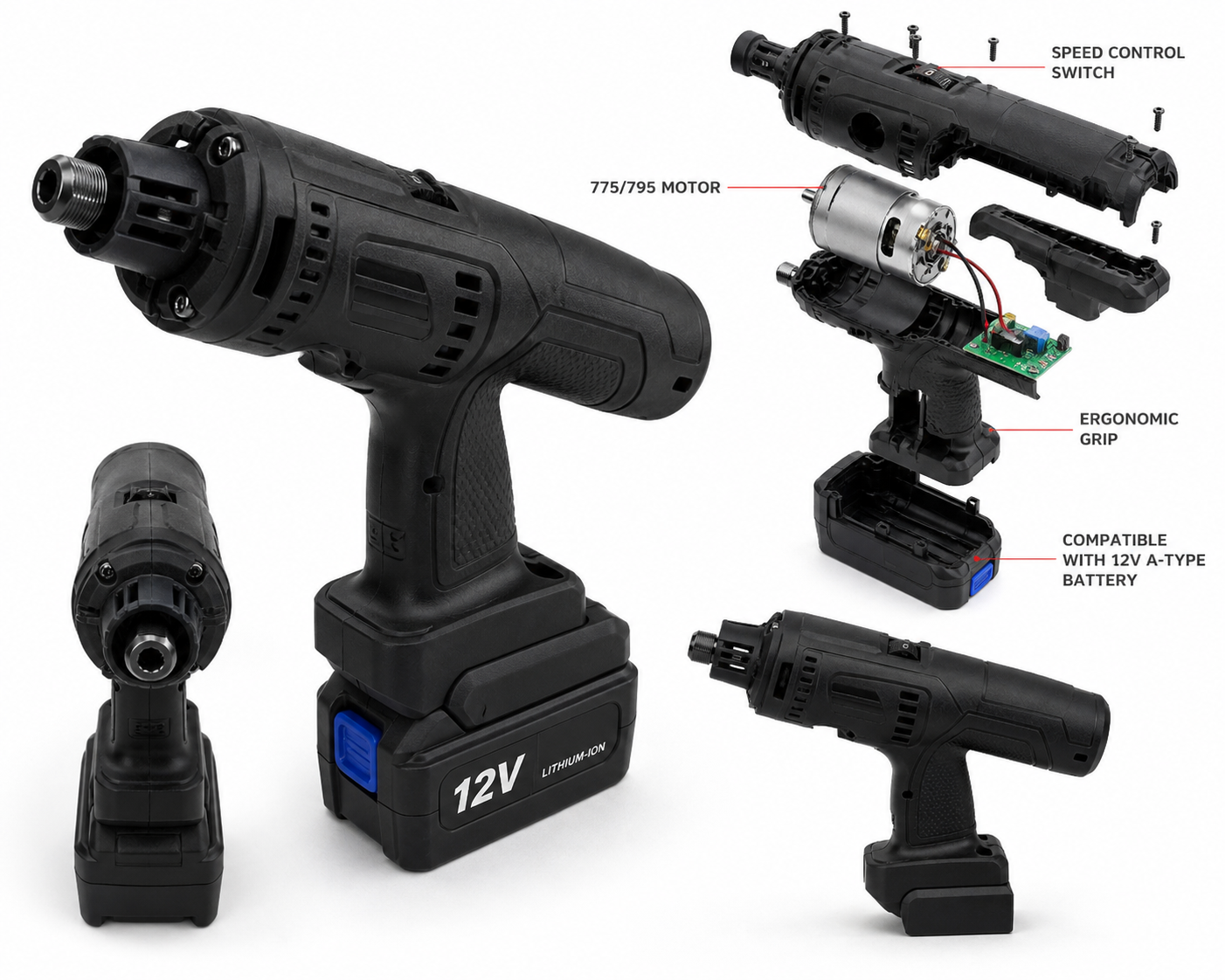 适配12V手电钻电池的775电磨3D打印创意设计灵感