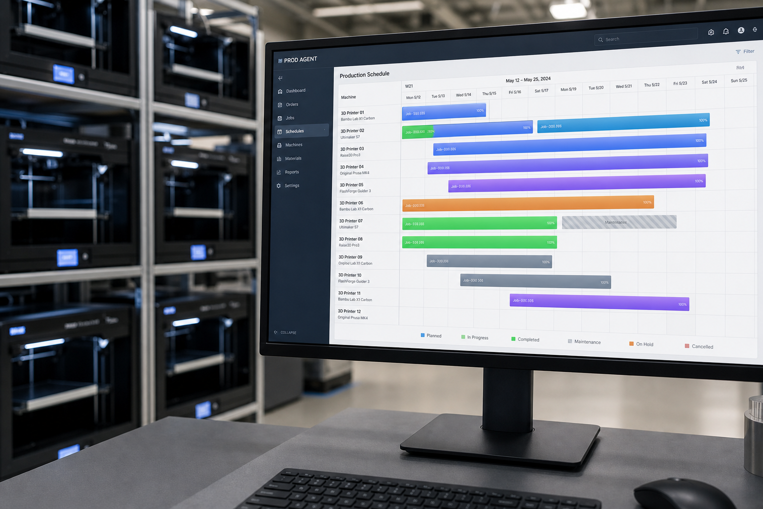 تخطيط الطاقة الإنتاجية وتحسين الجدولة لخدمات الطباعة ثلاثية الأبعاد: من التنبؤ بالطلبات إلى تحسين معدل استخدام المعدات