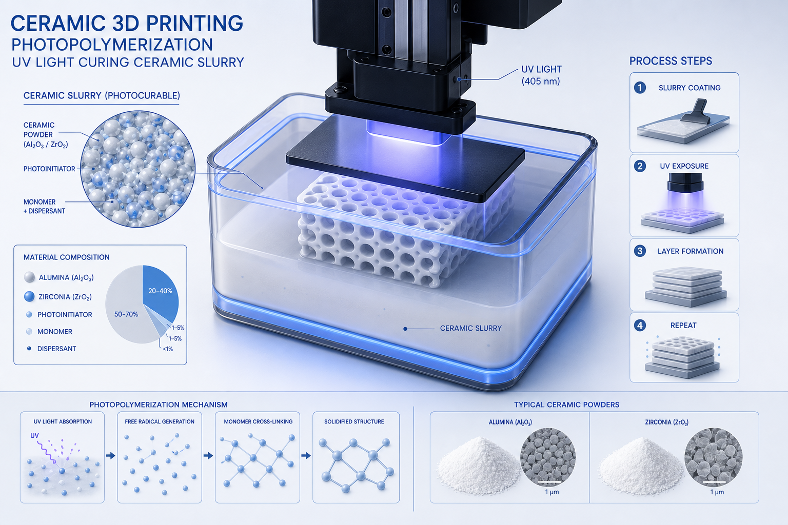 光固化陶瓷3D打印的浆料流变学设计与烧结致密化机理