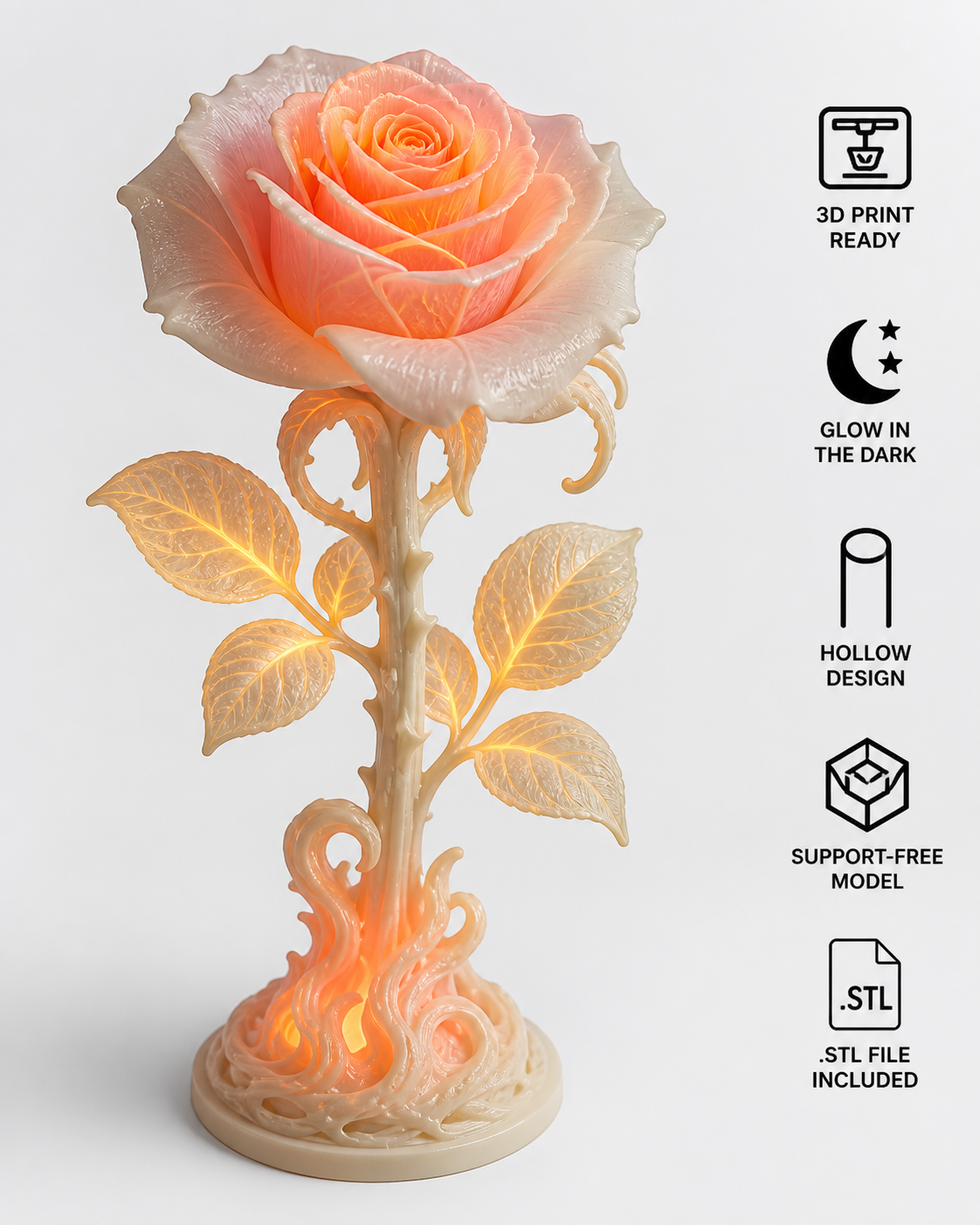 夜发光玫瑰花 Вдохновение креативного дизайна 3D-печати