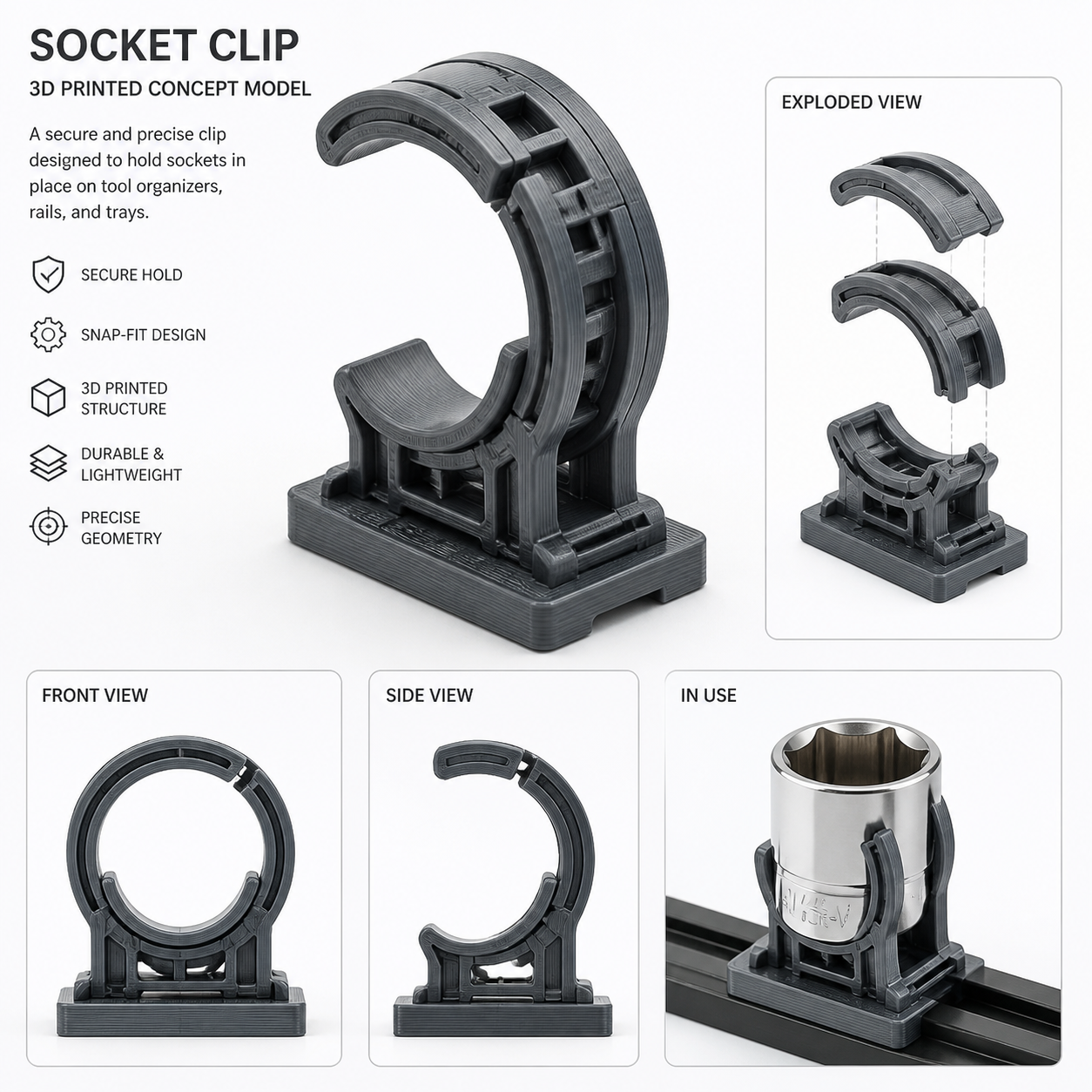 Socket Clip Inspiração de design criativo impressão 3D