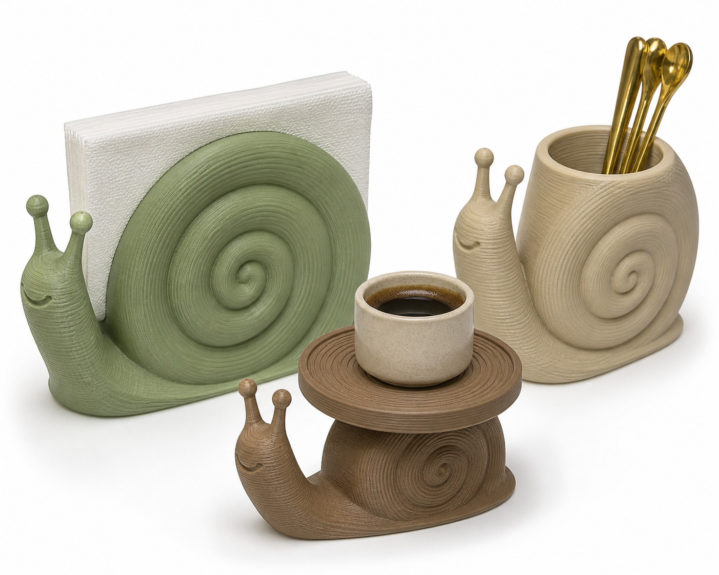 Snail Style Decor Set napkin holder, cup, and coffee stand 3D Printing Creative Design Inspiration