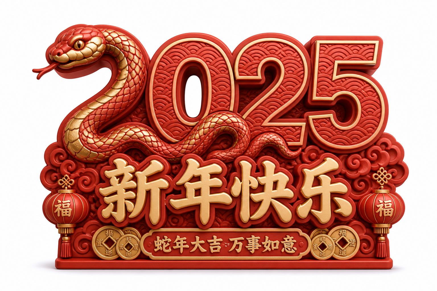 2025 灵蛇送财 新年 蛇年 视觉3d字 需要支3D打印创意设计灵感