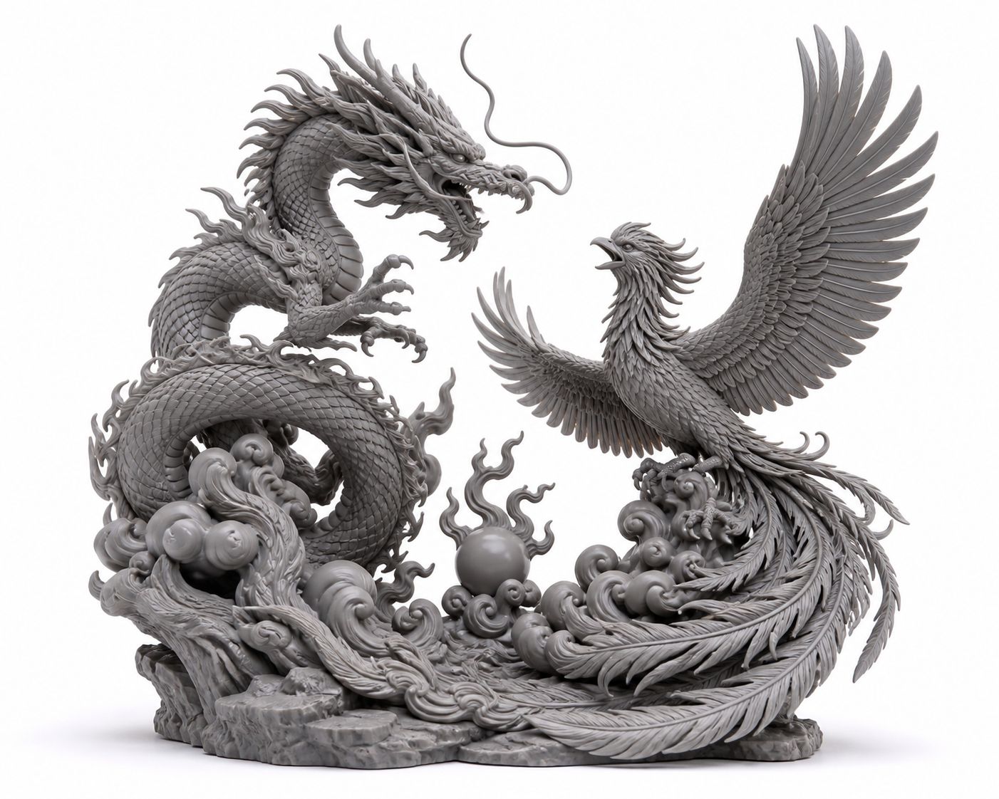 Dragon and Phoenix S إلهام التصميم الإبداعي للطباعة ثلاثية الأبعاد
