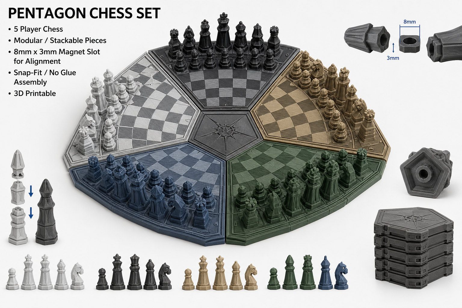 Chess Pentagon Pie s Вдохновение креативного дизайна 3D-печати