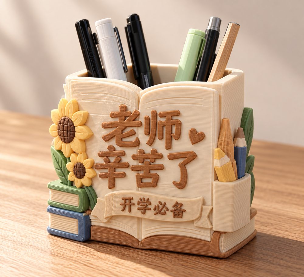 老师辛苦了笔筒开学必备教师节无支撑打印 3D प्रिंटिंग के लिए रचनात्मक डिजाइन प्रेरणा