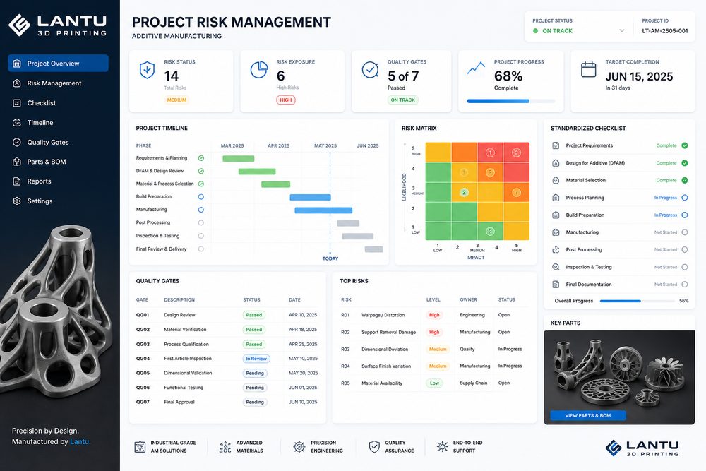 Gestione dei rischi nei progetti di stampa 3D: checklist standardizzata dal congelamento dei requisiti all'accettazione finale