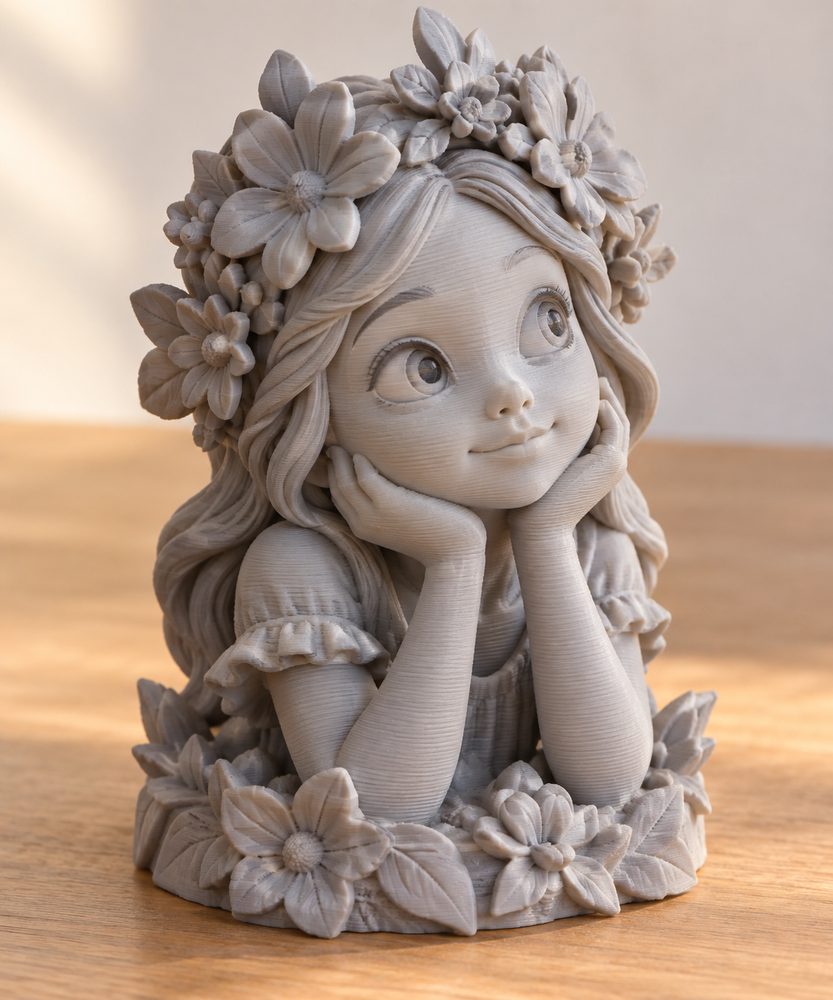 Curious Girl In A Flower Wreath Inspirasi reka bentuk kreatif untuk cetakan 3D