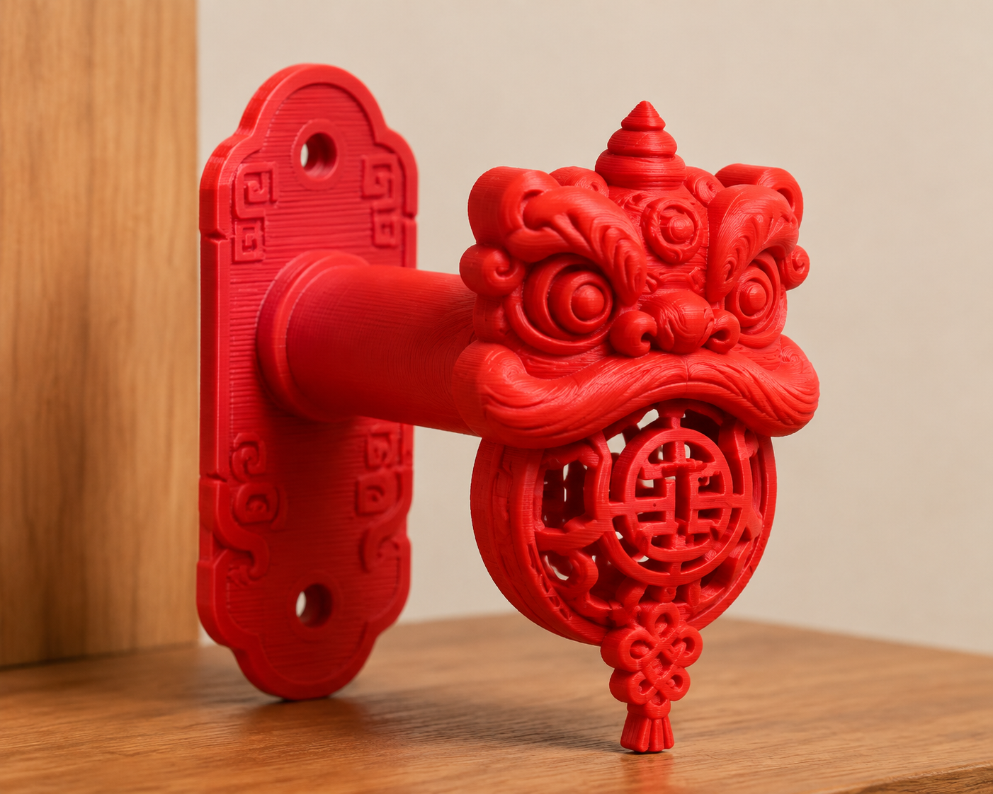 醒狮绣球门把手 传统吉祥纳福把手3D打印创意设计灵感