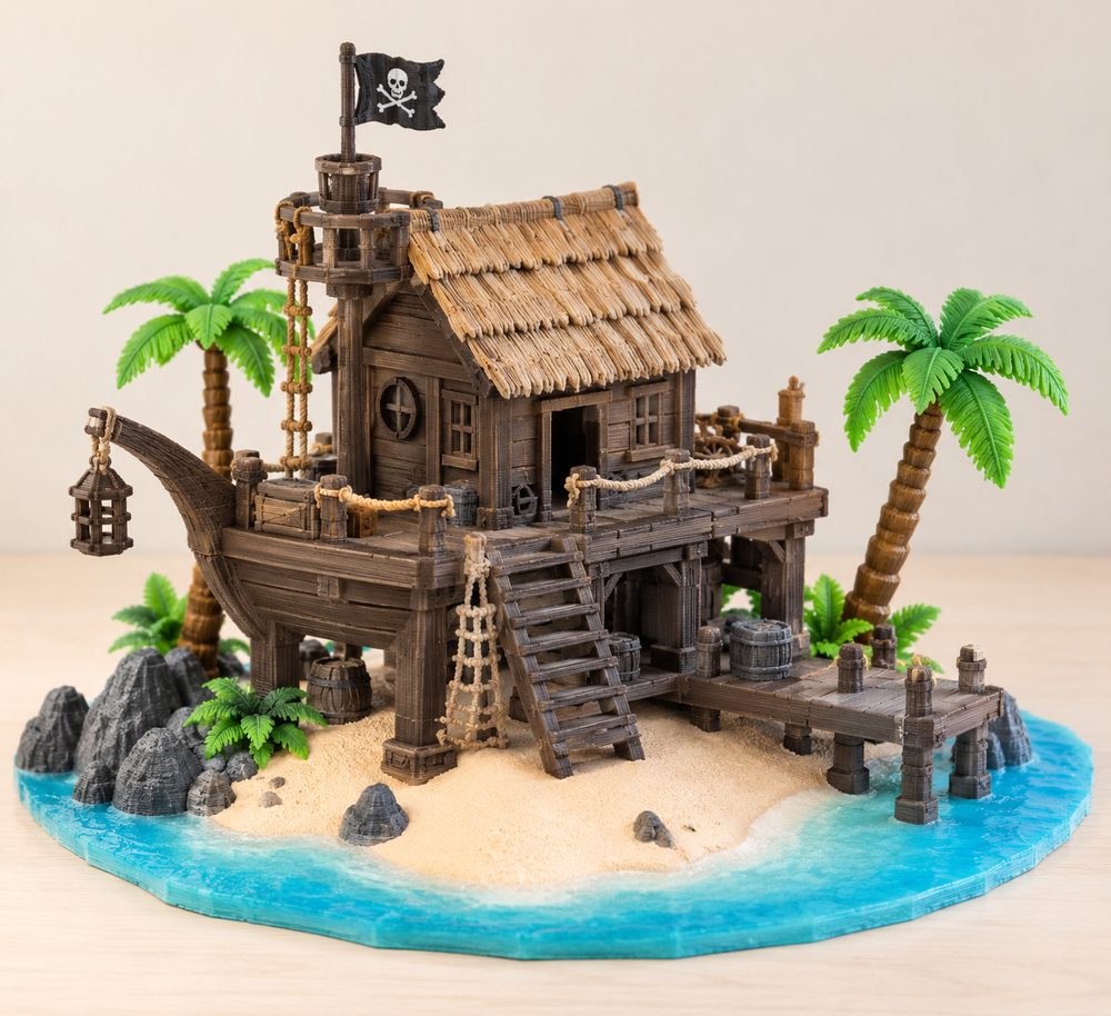 Pirate House Boat Shaped Pirate Jungle Island Beach Piracy C 3D प्रिंटिंग के लिए रचनात्मक डिजाइन प्रेरणा