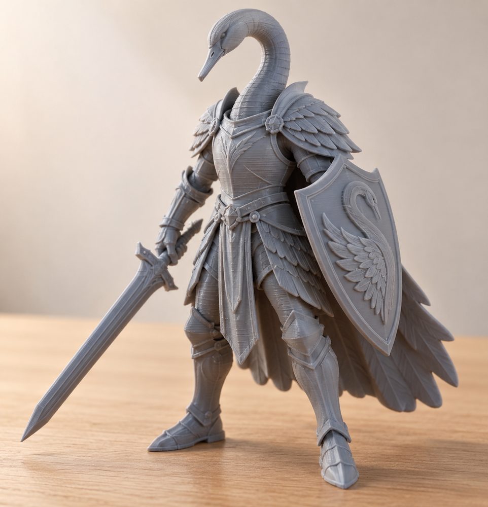 Swan Knight On Foot C Presupported Inspiração de design criativo para impressão 3D