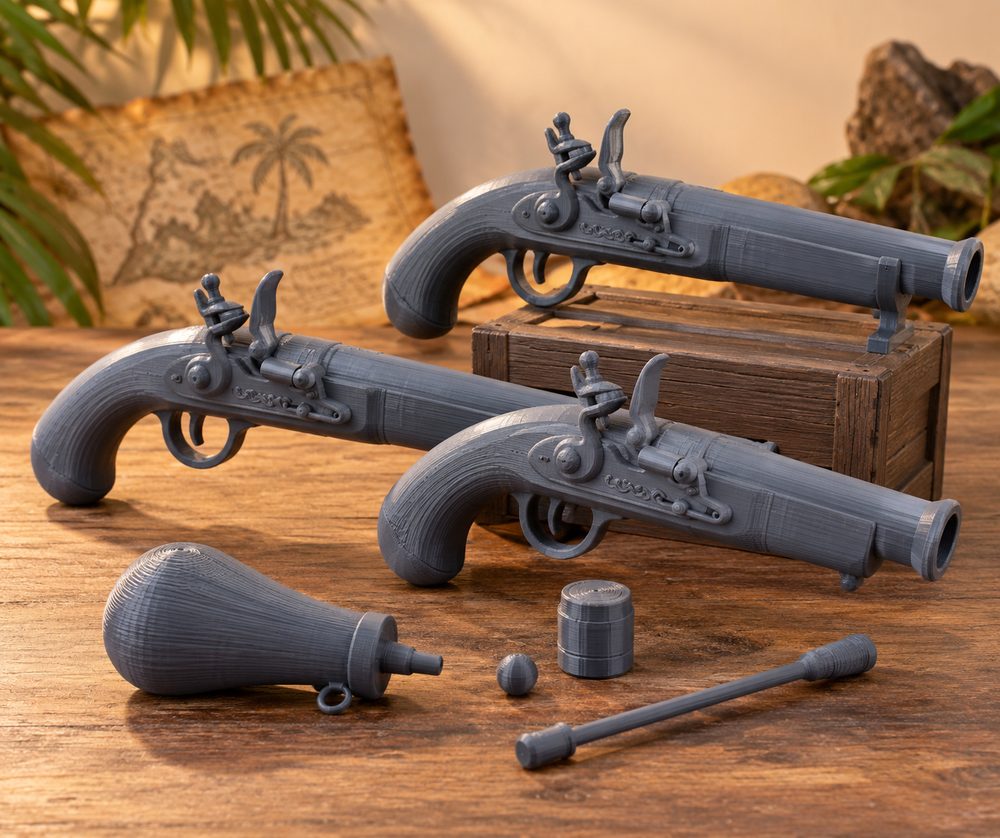Set Of Powder Guns Pirate Jungle Island Beach Piracy Caribbe Creatieve ontwerpinspiratie voor 3D-printen