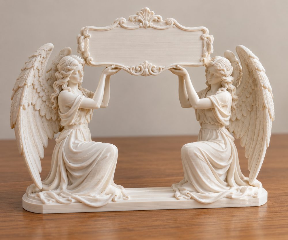 Pair Of Angels Holding Up An Inscription 3D Printing Creative Design Inspiration