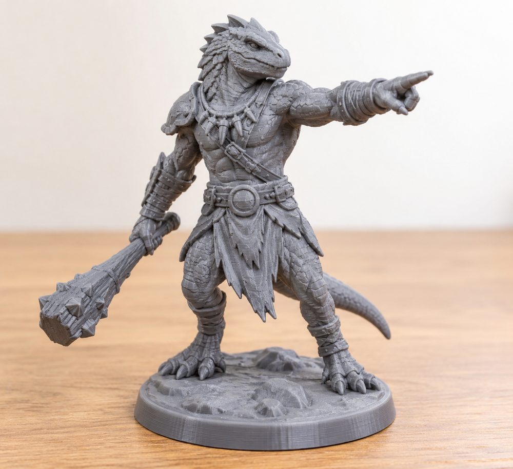 Lizardfolk Male Club Pointing A Creatieve ontwerpinspiratie voor 3D-printen
