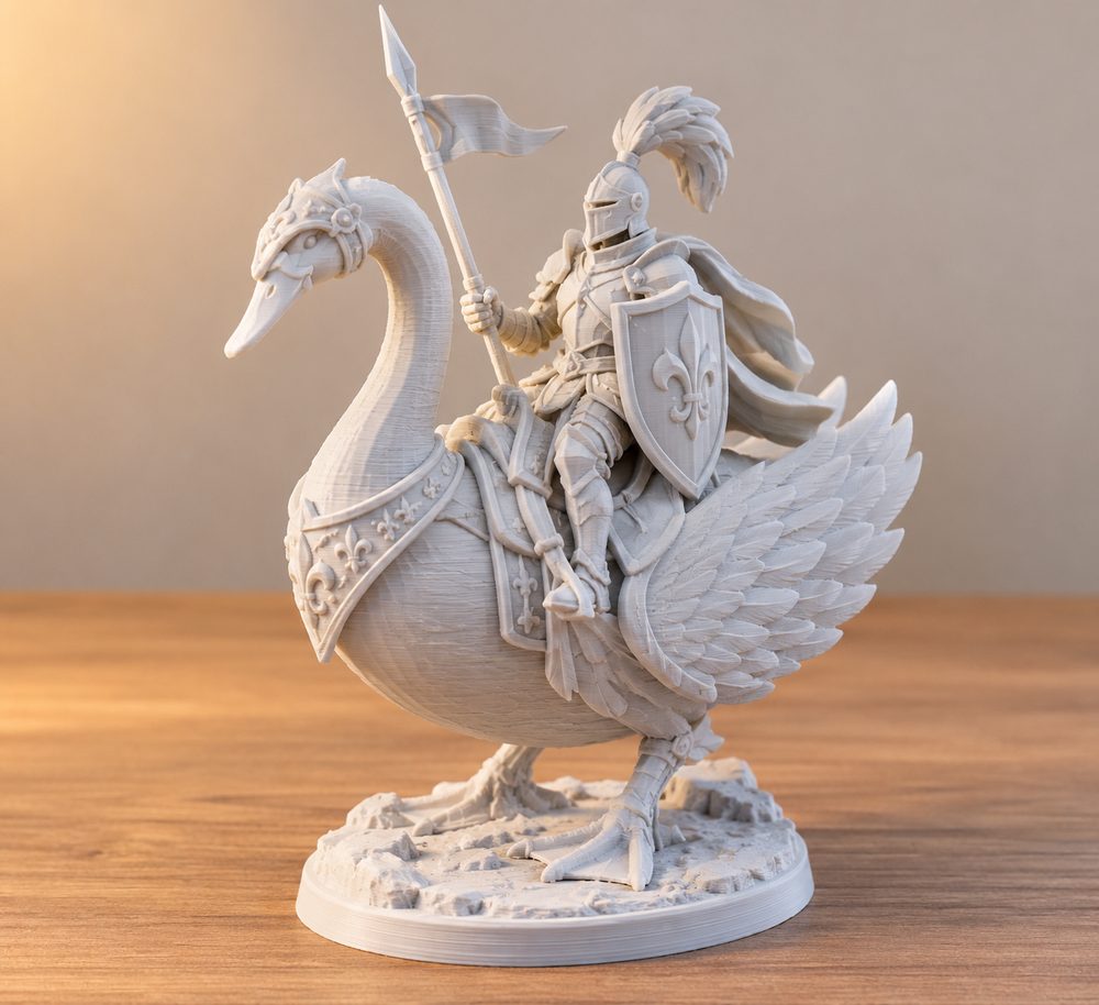 Swan Knight Mounted D Presupported 3D Baskı için Yaratıcı Tasarım İlhamı