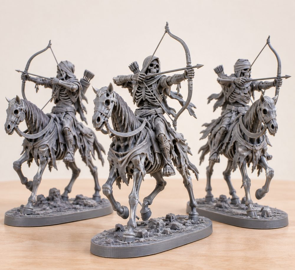 Skeleton Horsemen With Bows Mummified Undead Inspirasi reka bentuk kreatif untuk cetakan 3D