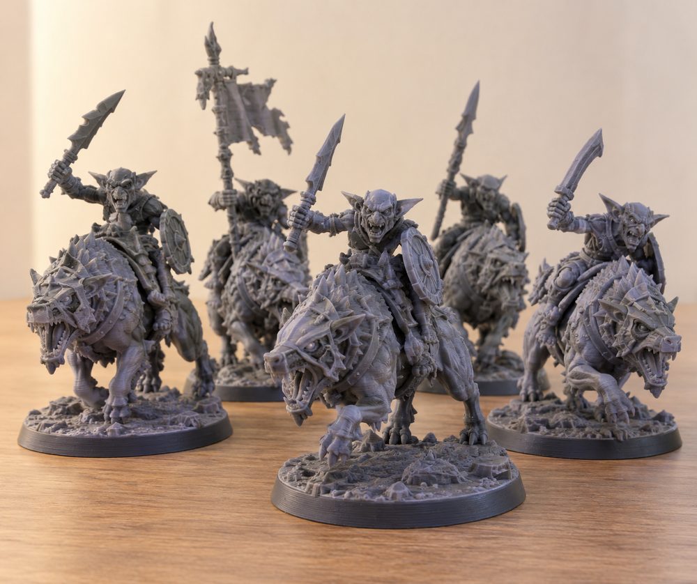 Goblin Warg Riders Warband Presupported Kreative Designinspiration für den 3D-Druck