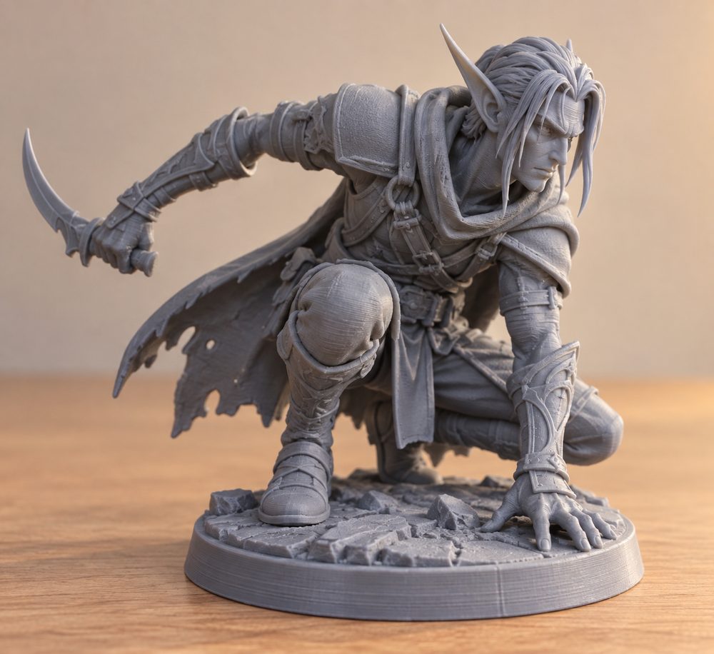 Night Elf Rogue Crouching Male Creatieve ontwerpinspiratie voor 3D-printen