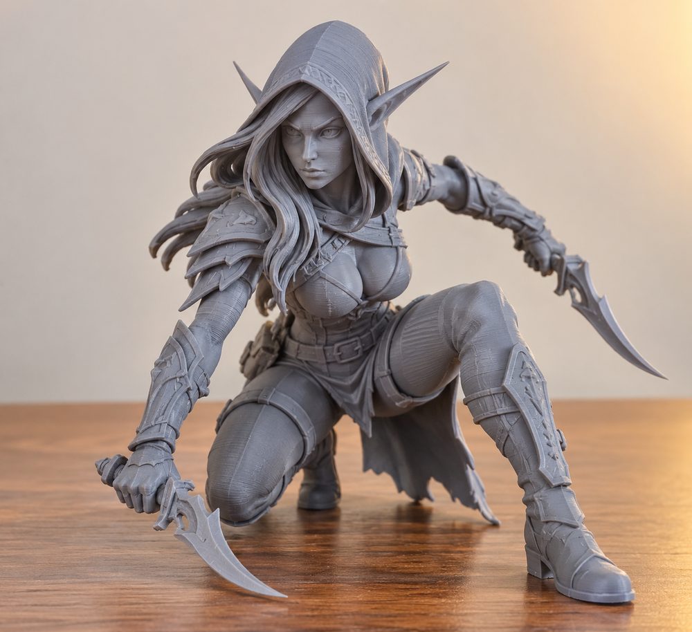 Night Elf Rogue Crouching Female إلهام تصميم إبداعي للطباعة ثلاثية الأبعاد