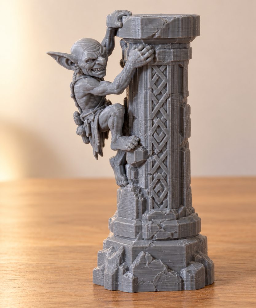 Goblin Climber On Dwarven Column Presupported Version A Inspirasi desain kreatif untuk pencetakan 3D