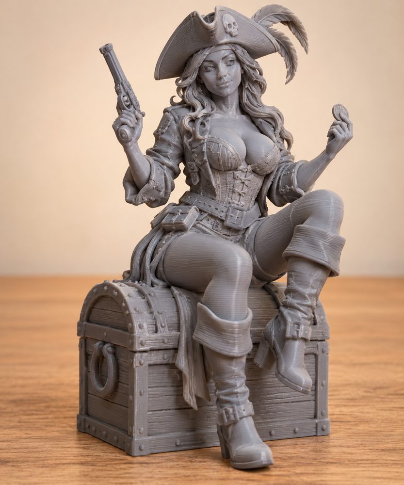 Pirate Gunner Gambling Corsair Female Sitting إلهام تصميم إبداعي للطباعة ثلاثية الأبعاد