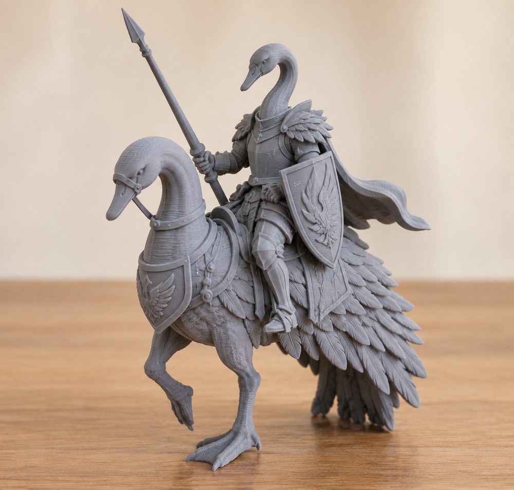 Swan Knight Mounted C Presupported 3D Baskı için Yaratıcı Tasarım İlhamı