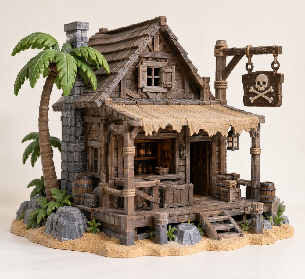 Medieval Shop With Sign Pirate Jungle Island Beach Piracy Ca 3D 프린팅 창의 디자인 영감