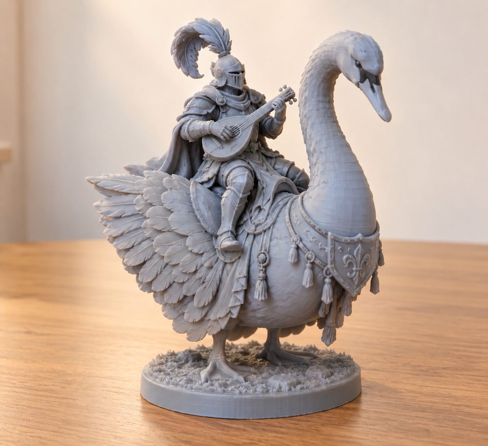 Swan Knight Mounted Musician Presupported 3D Baskı için Yaratıcı Tasarım İlhamı