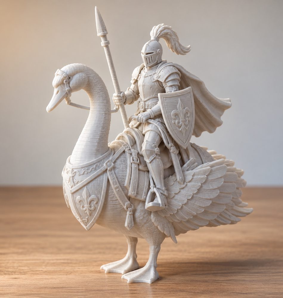 Swan Knight Mounted A Presupported Creatieve ontwerpinspiratie voor 3D-printen